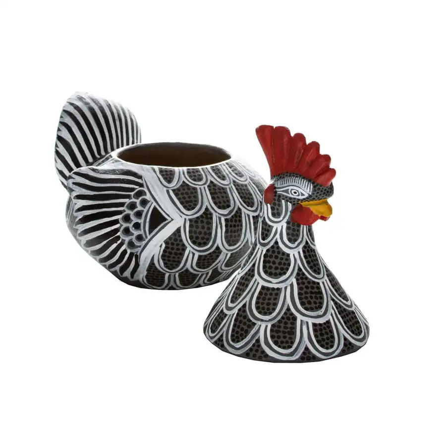 Hand Painted Clay Chicken Bowl with Lid - Image 7