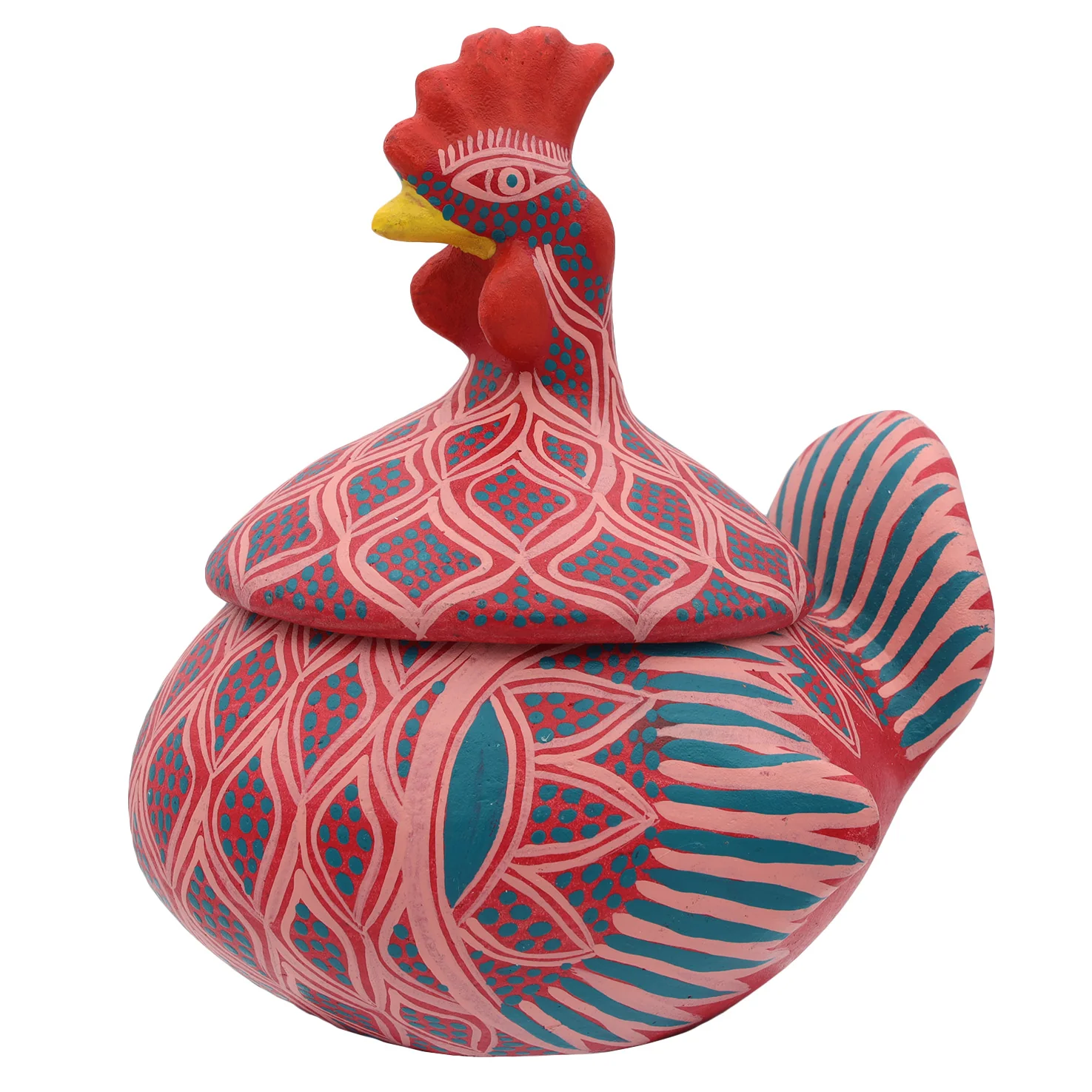 Hand Painted Clay Chicken Bowl with Lid - Image 9