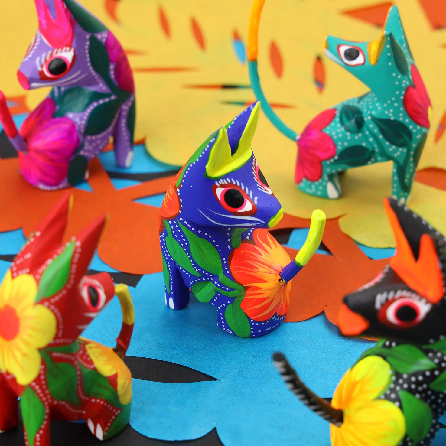 Hand Painted Head Turned Coyote Wooden Figurine - Image 3