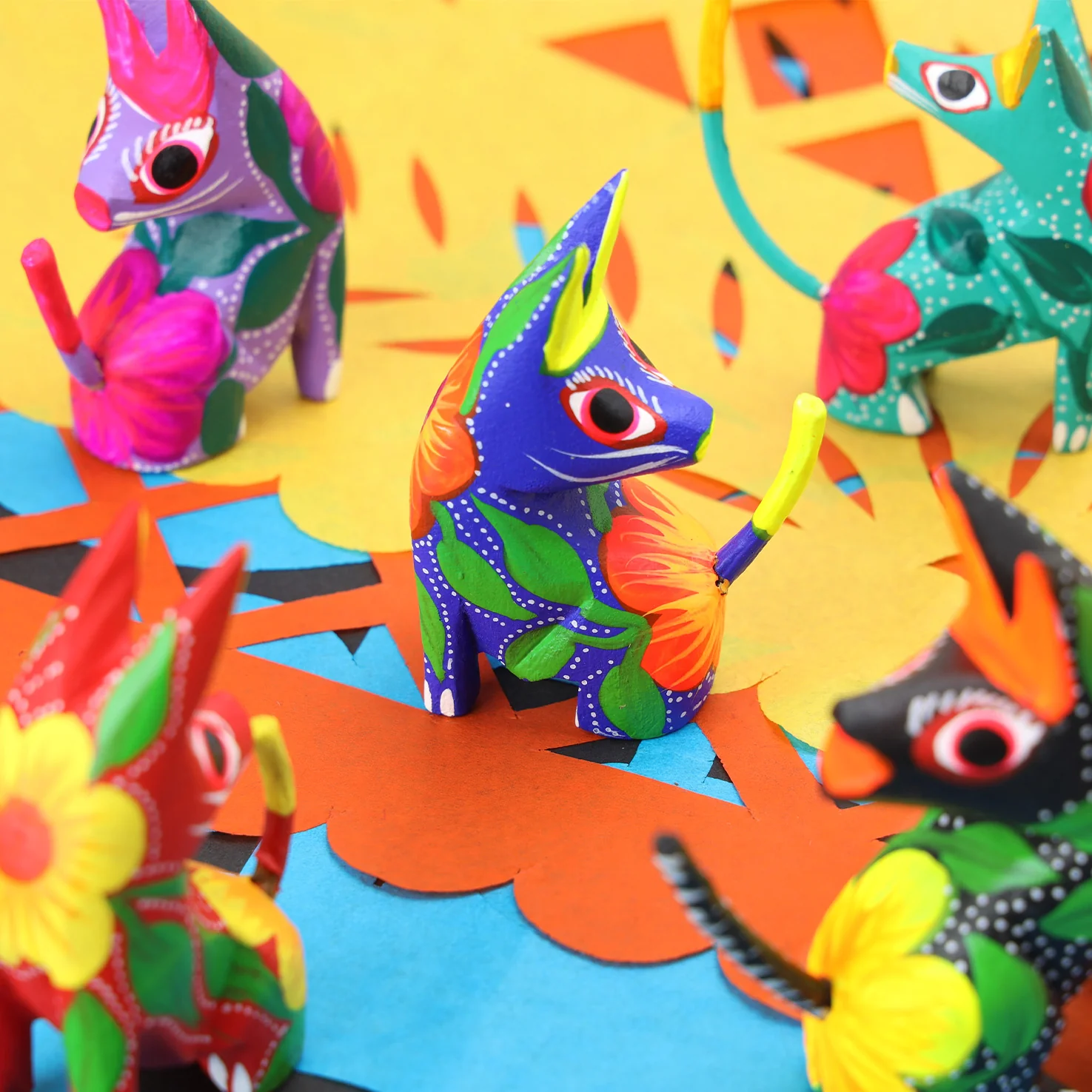 Hand Painted Head Turned Coyote Wooden Figurine - Image 4