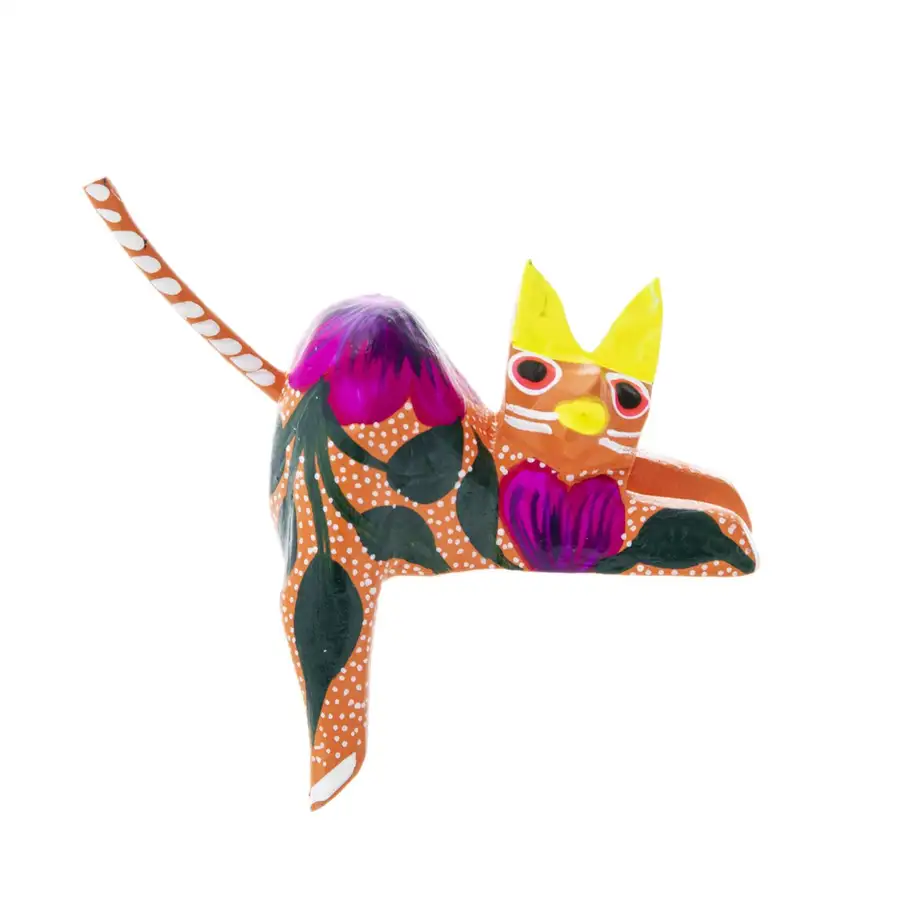 Hand Painted and Carved Hanging Cat Wooden Figurine Alebrije - Image 3