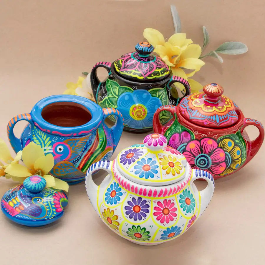 Hand-Painted Xalitla Clay Sugar Bowl - Image 3