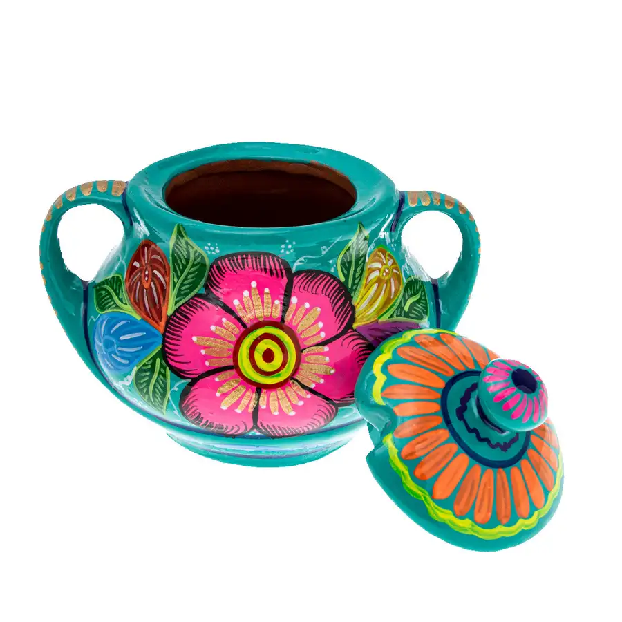 Hand-Painted Xalitla Clay Sugar Bowl - Image 4