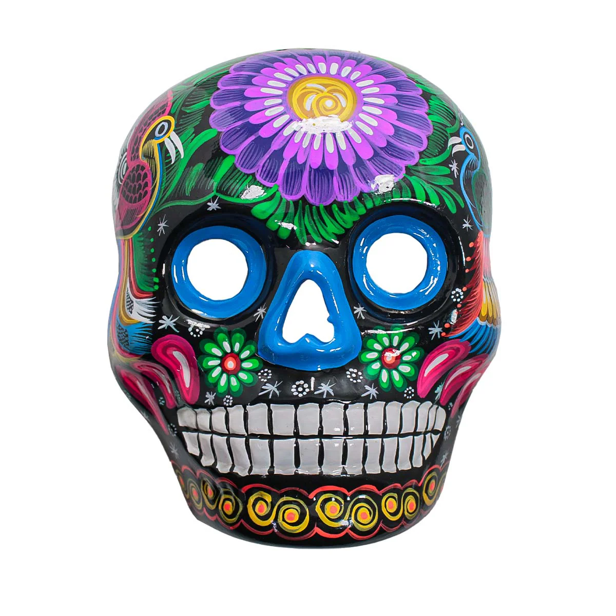 Hand-Painted Xalitla Clay Sugar Skull Wall Art Mask - Image 11
