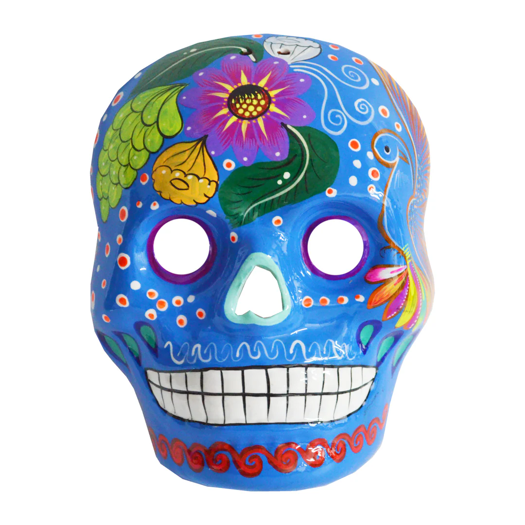 Hand-Painted Xalitla Clay Sugar Skull Wall Art Mask - Image 13