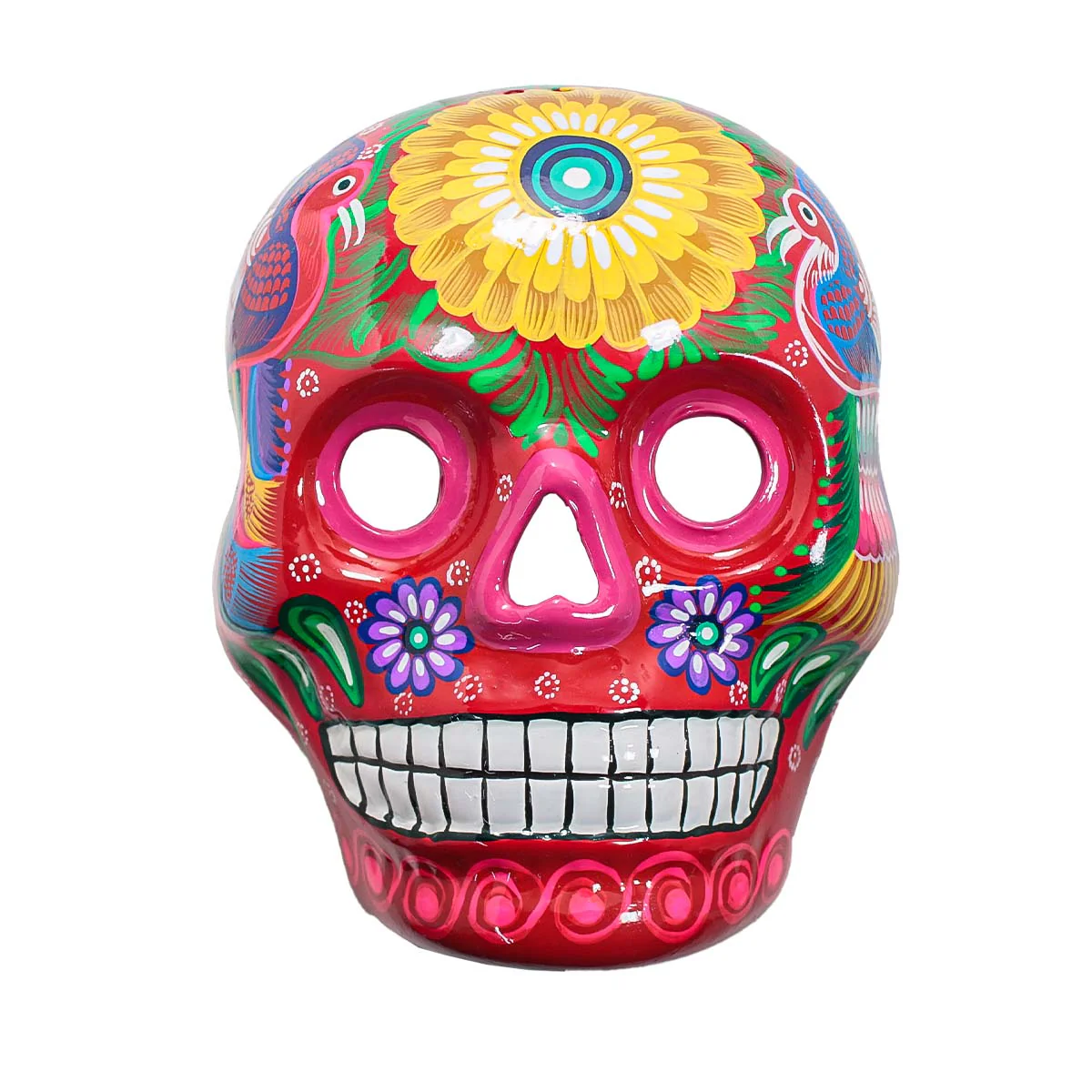 Hand-Painted Xalitla Clay Sugar Skull Wall Art Mask - Image 4