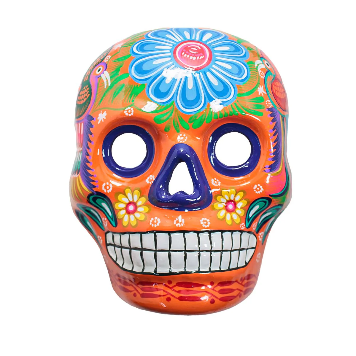 Hand-Painted Xalitla Clay Sugar Skull Wall Art Mask - Image 5