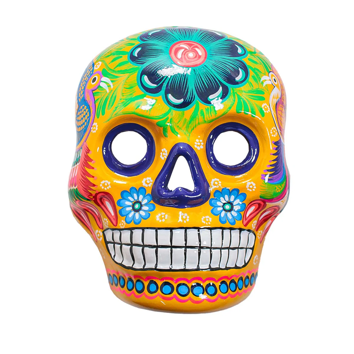 Hand-Painted Xalitla Clay Sugar Skull Wall Art Mask - Image 6