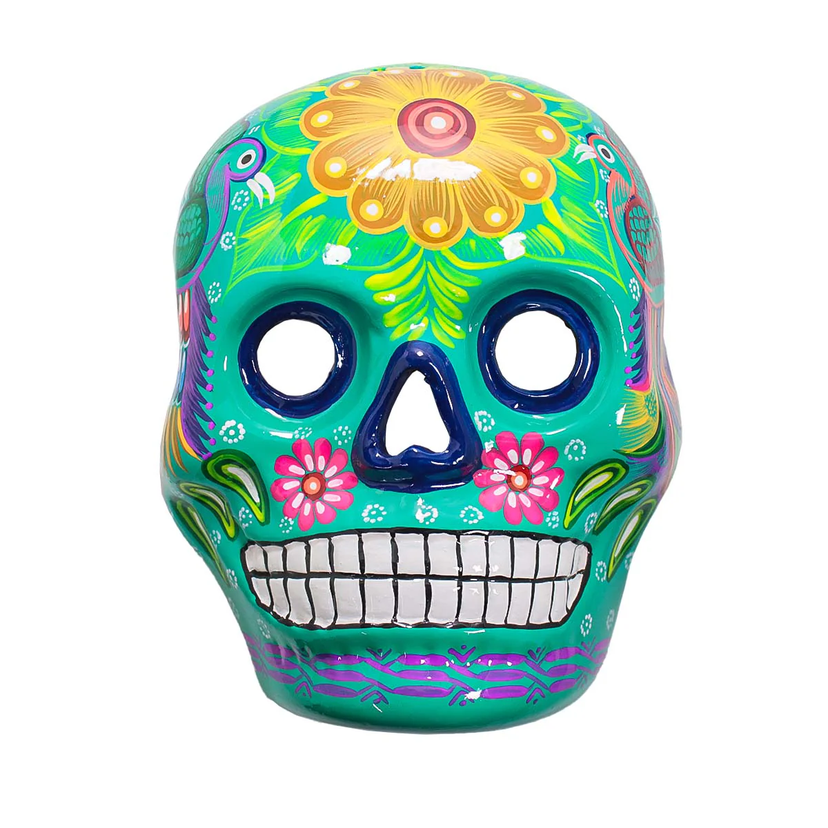 Hand-Painted Xalitla Clay Sugar Skull Wall Art Mask - Image 7