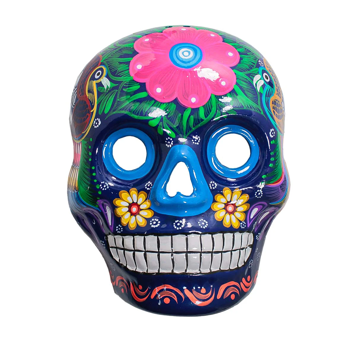 Hand-Painted Xalitla Clay Sugar Skull Wall Art Mask - Image 8