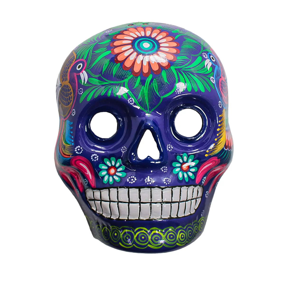 Hand-Painted Xalitla Clay Sugar Skull Wall Art Mask - Image 9