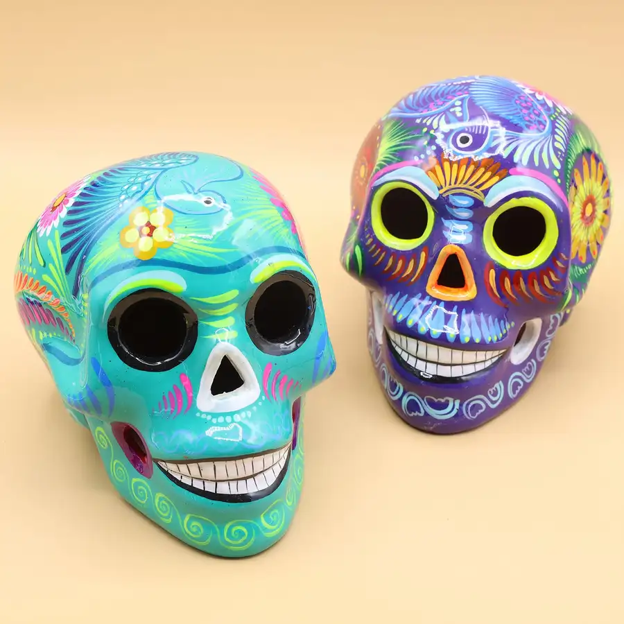 Large Hand Painted Xalitla Clay Sugar Skulls - Image 18