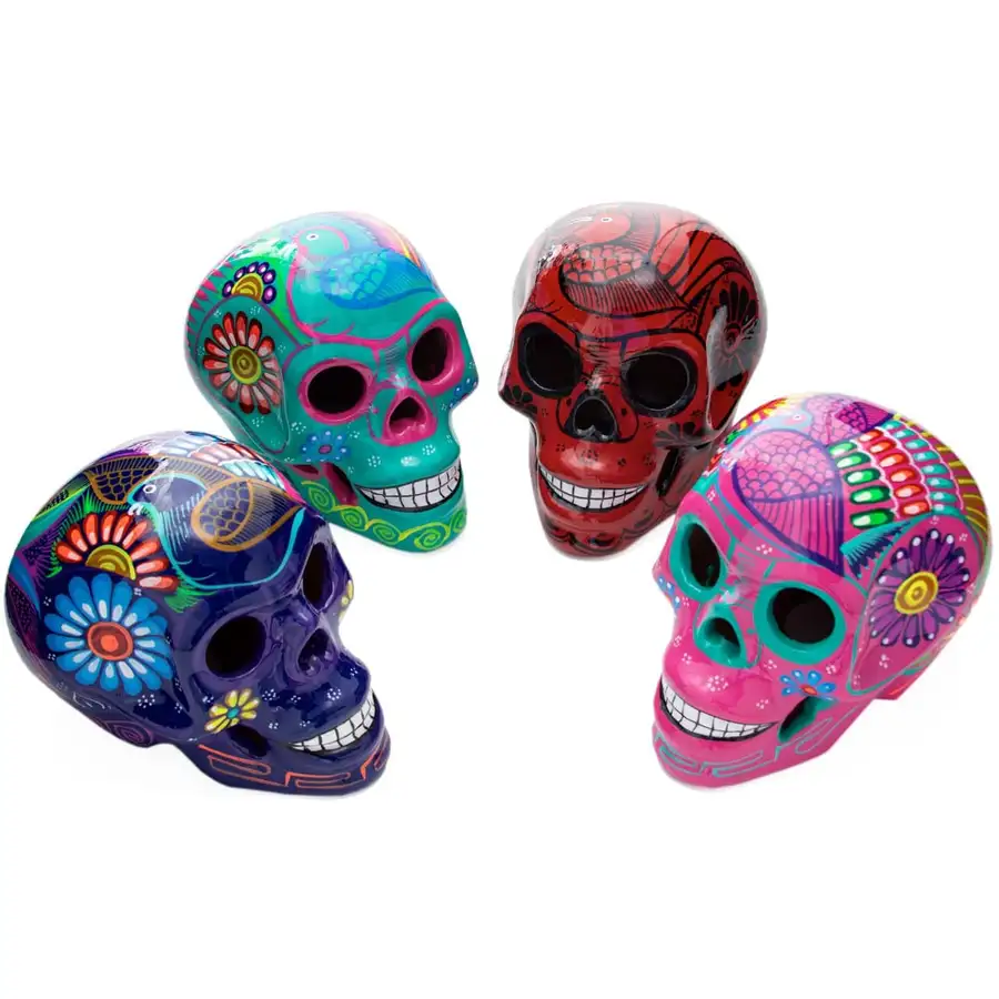 Large Hand Painted Xalitla Clay Sugar Skulls - Image 4