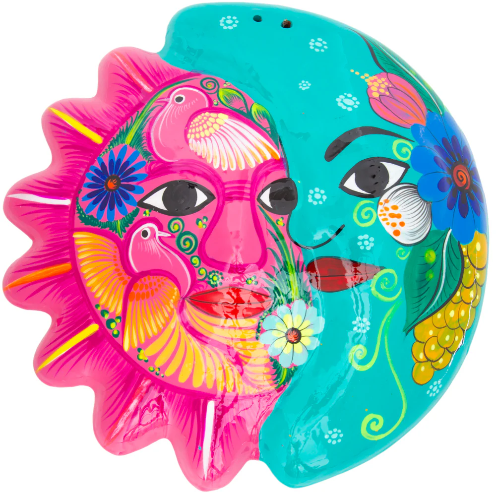 Hand-Painted Xalitla Sun and Moon Clay Wall Decor - Image 10