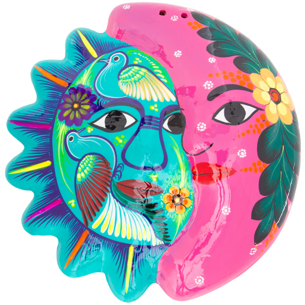 Hand-Painted Xalitla Sun and Moon Clay Wall Decor - Image 11
