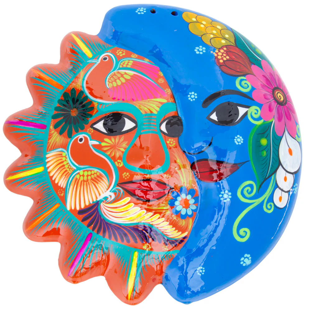 Hand-Painted Xalitla Sun and Moon Clay Wall Decor - Image 13