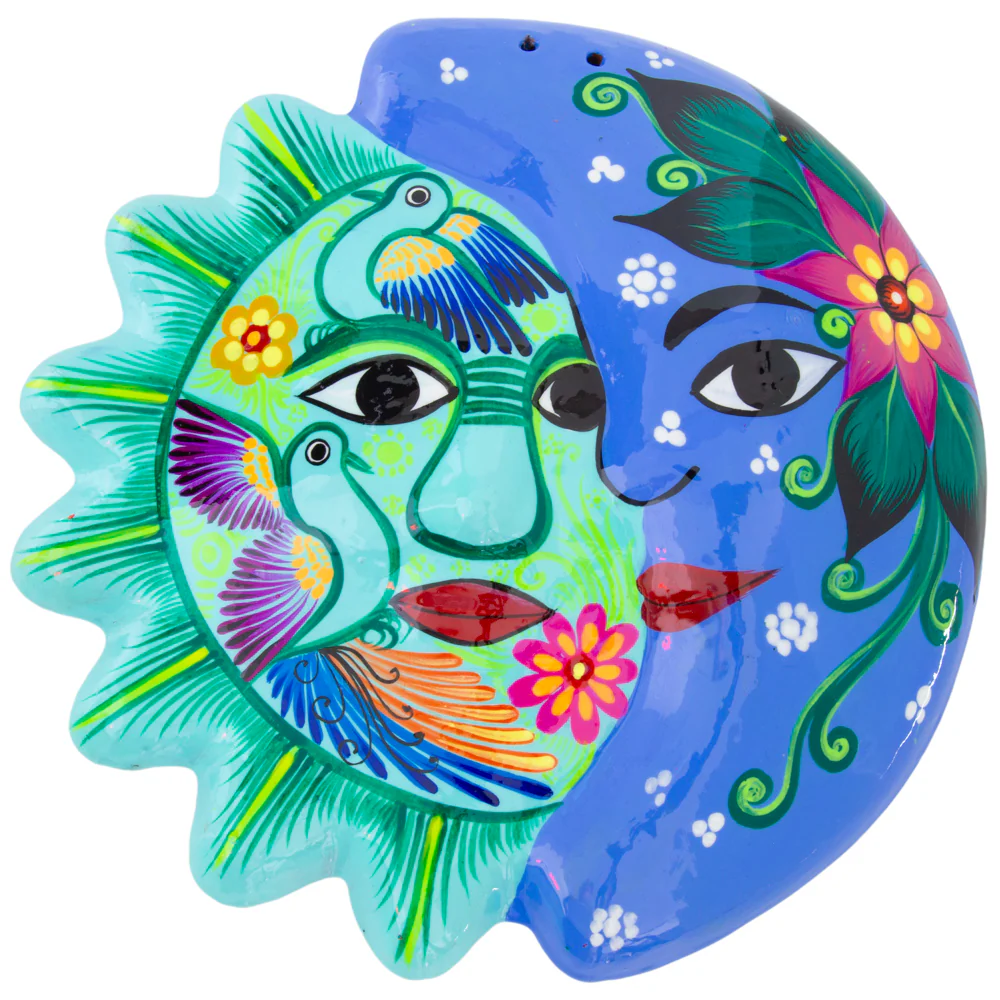 Hand-Painted Xalitla Sun and Moon Clay Wall Decor - Image 14
