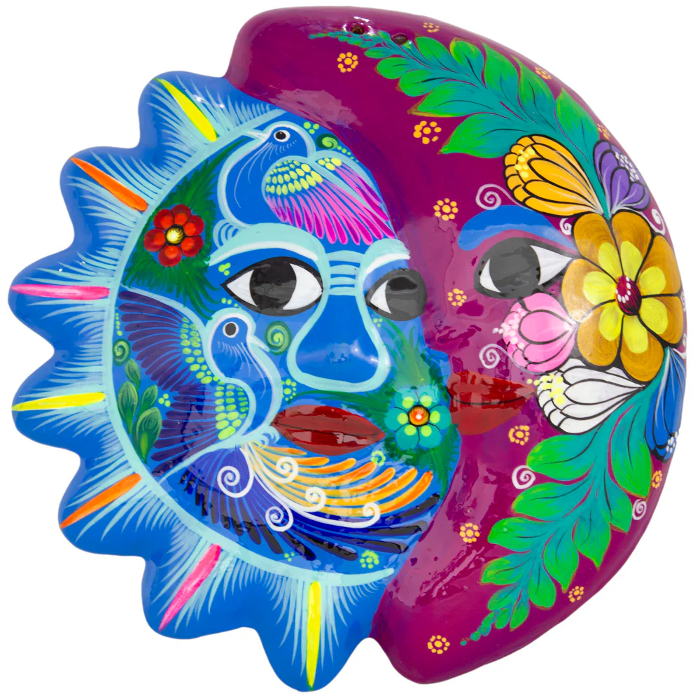 Hand-Painted Xalitla Sun and Moon Clay Wall Decor - Image 16