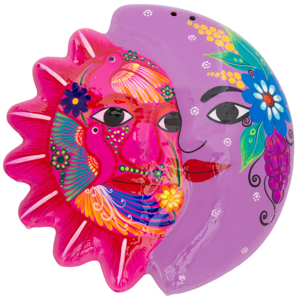 Hand-Painted Xalitla Sun and Moon Clay Wall Decor - Image 3