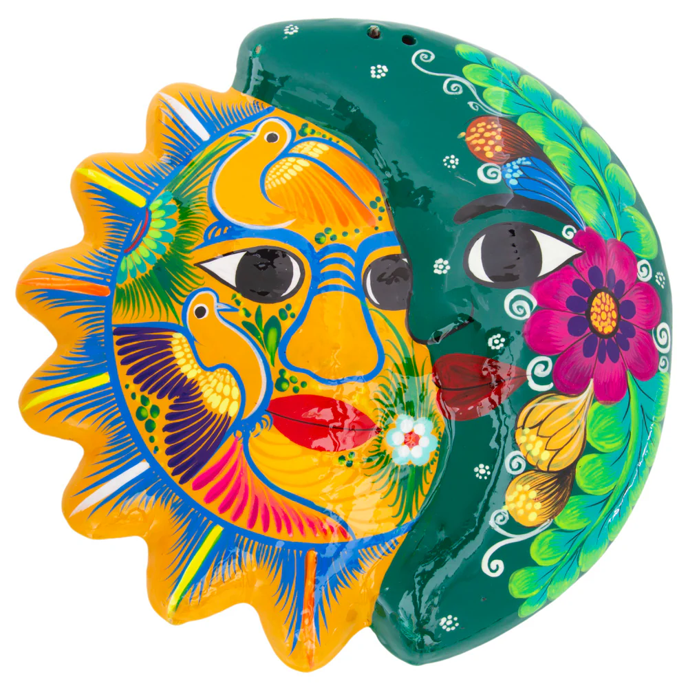 Hand-Painted Xalitla Sun and Moon Clay Wall Decor - Image 4