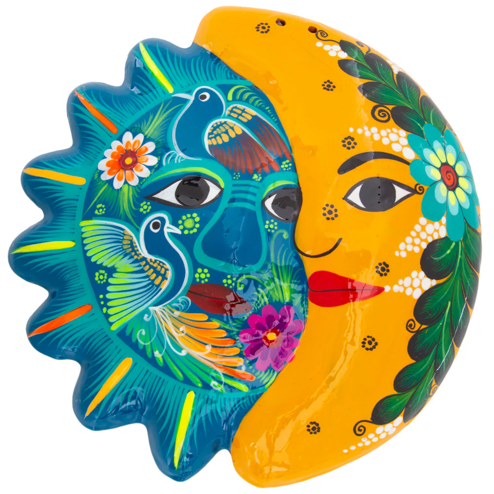 Hand-Painted Xalitla Sun and Moon Clay Wall Decor - Image 5