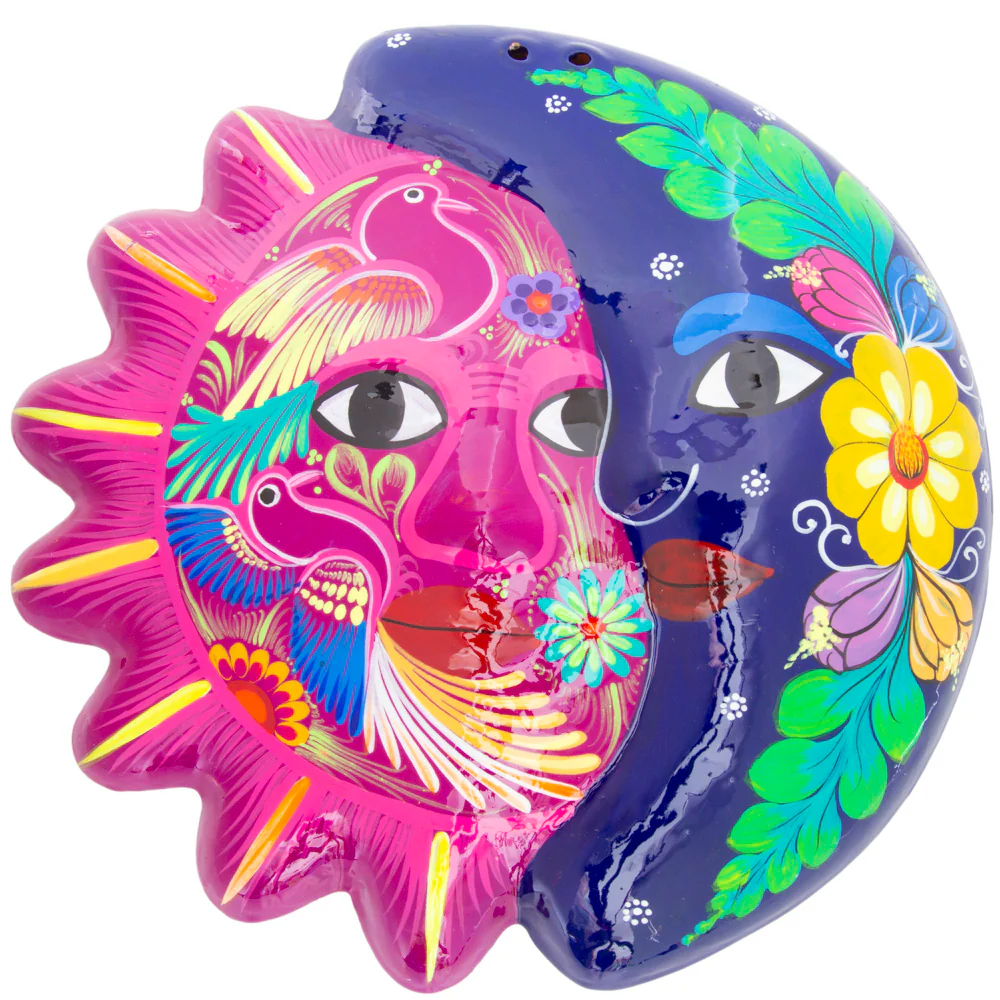 Hand-Painted Xalitla Sun and Moon Clay Wall Decor - Image 6