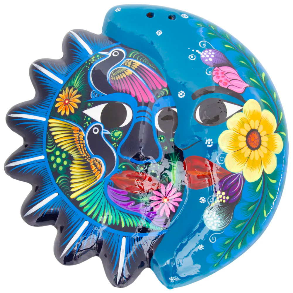 Hand-Painted Xalitla Sun and Moon Clay Wall Decor - Image 7
