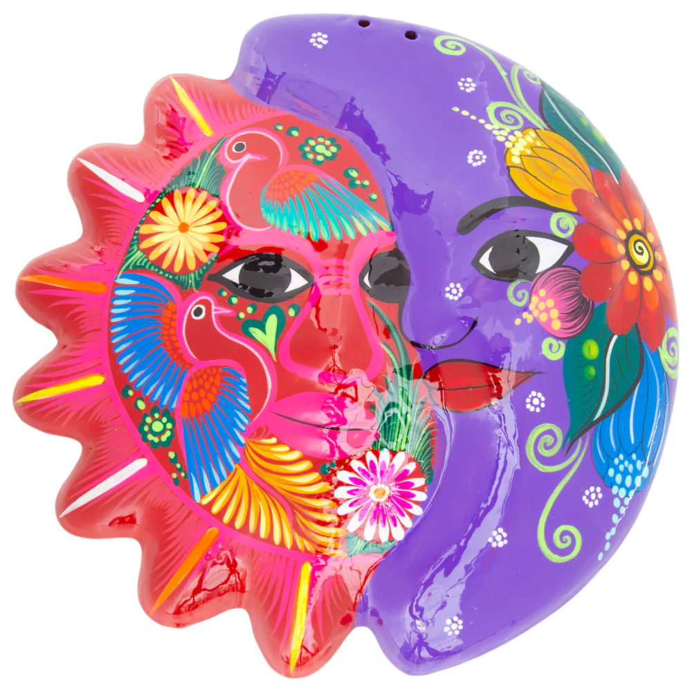 Hand-Painted Xalitla Sun and Moon Clay Wall Decor - Image 8