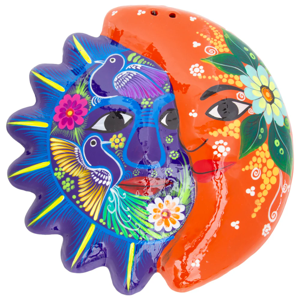 Hand-Painted Xalitla Sun and Moon Clay Wall Decor - Image 9