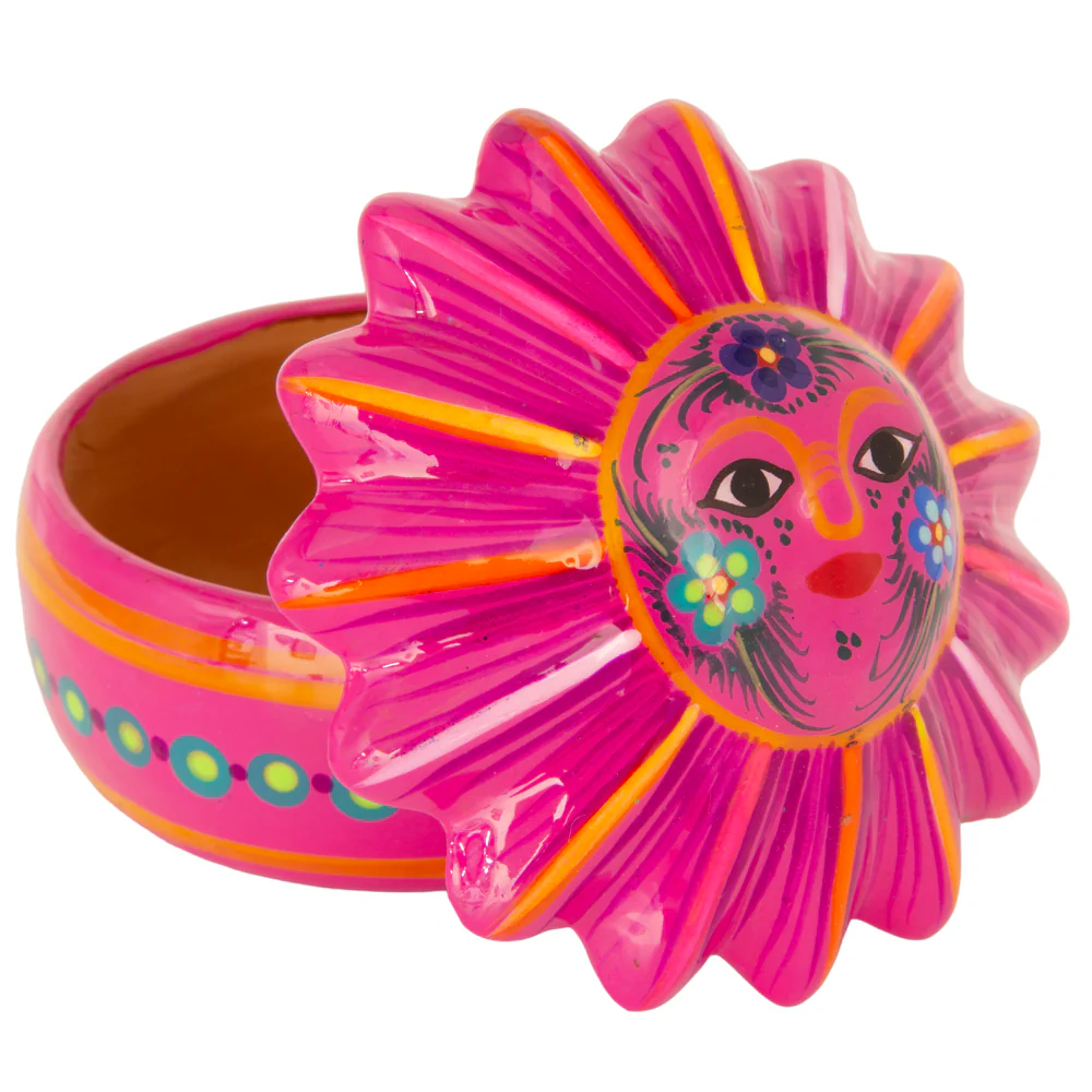 Hand-Painted Xalitla Sun Clay Trinket/Jewelry Box - Image 13