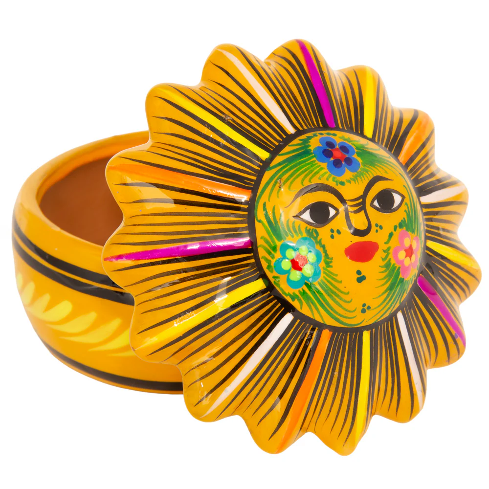 Hand-Painted Xalitla Sun Clay Trinket/Jewelry Box - Image 14