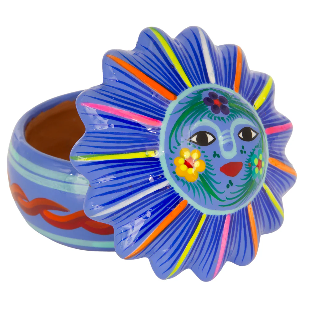 Hand-Painted Xalitla Sun Clay Trinket/Jewelry Box - Image 15