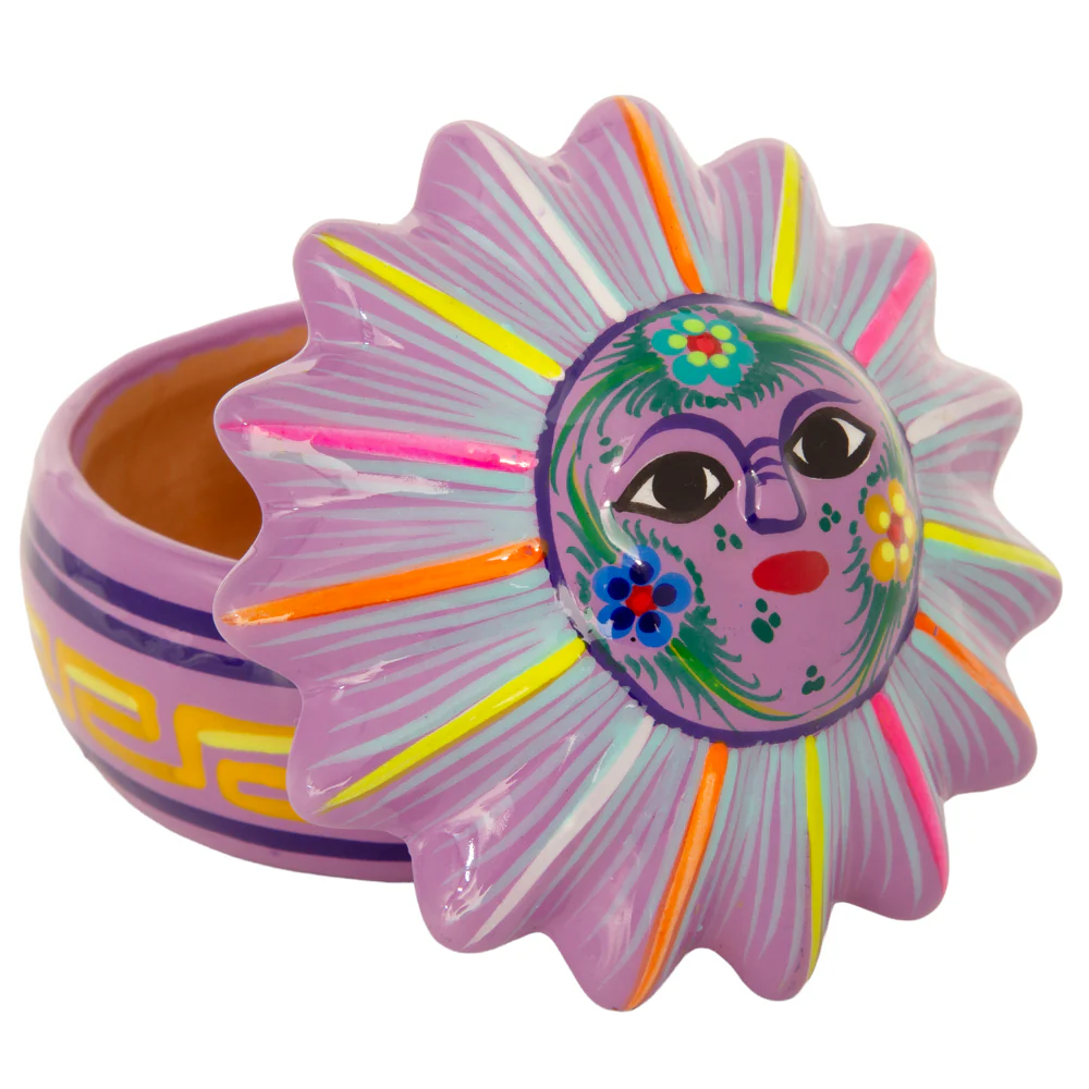 Hand-Painted Xalitla Sun Clay Trinket/Jewelry Box - Image 16