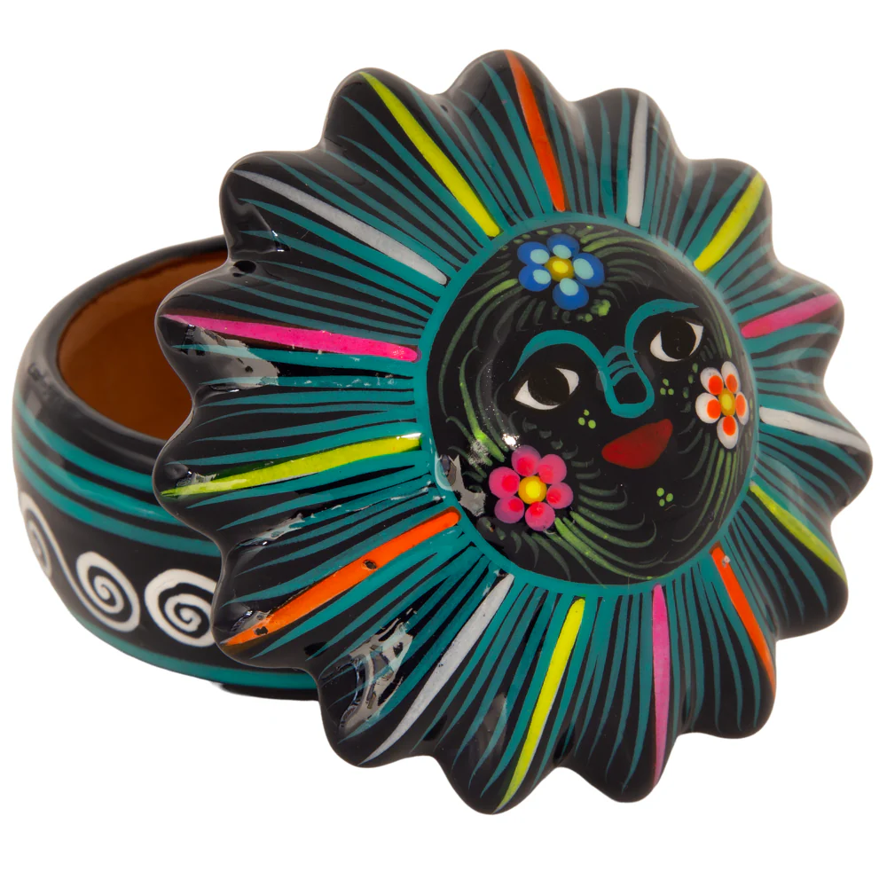 Hand-Painted Xalitla Sun Clay Trinket/Jewelry Box - Image 17