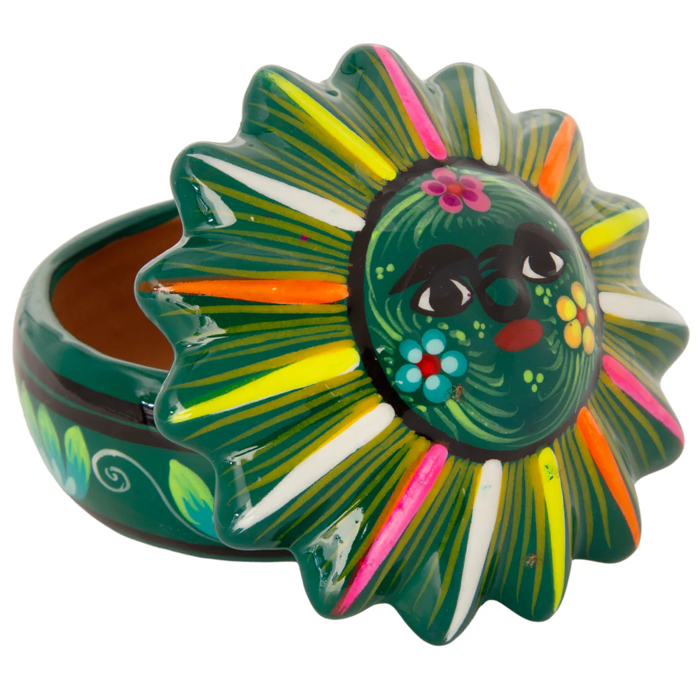 Hand-Painted Xalitla Sun Clay Trinket/Jewelry Box - Image 18