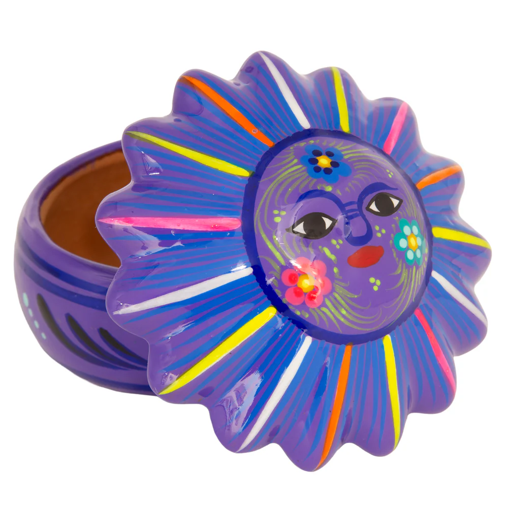 Hand-Painted Xalitla Sun Clay Trinket/Jewelry Box - Image 19