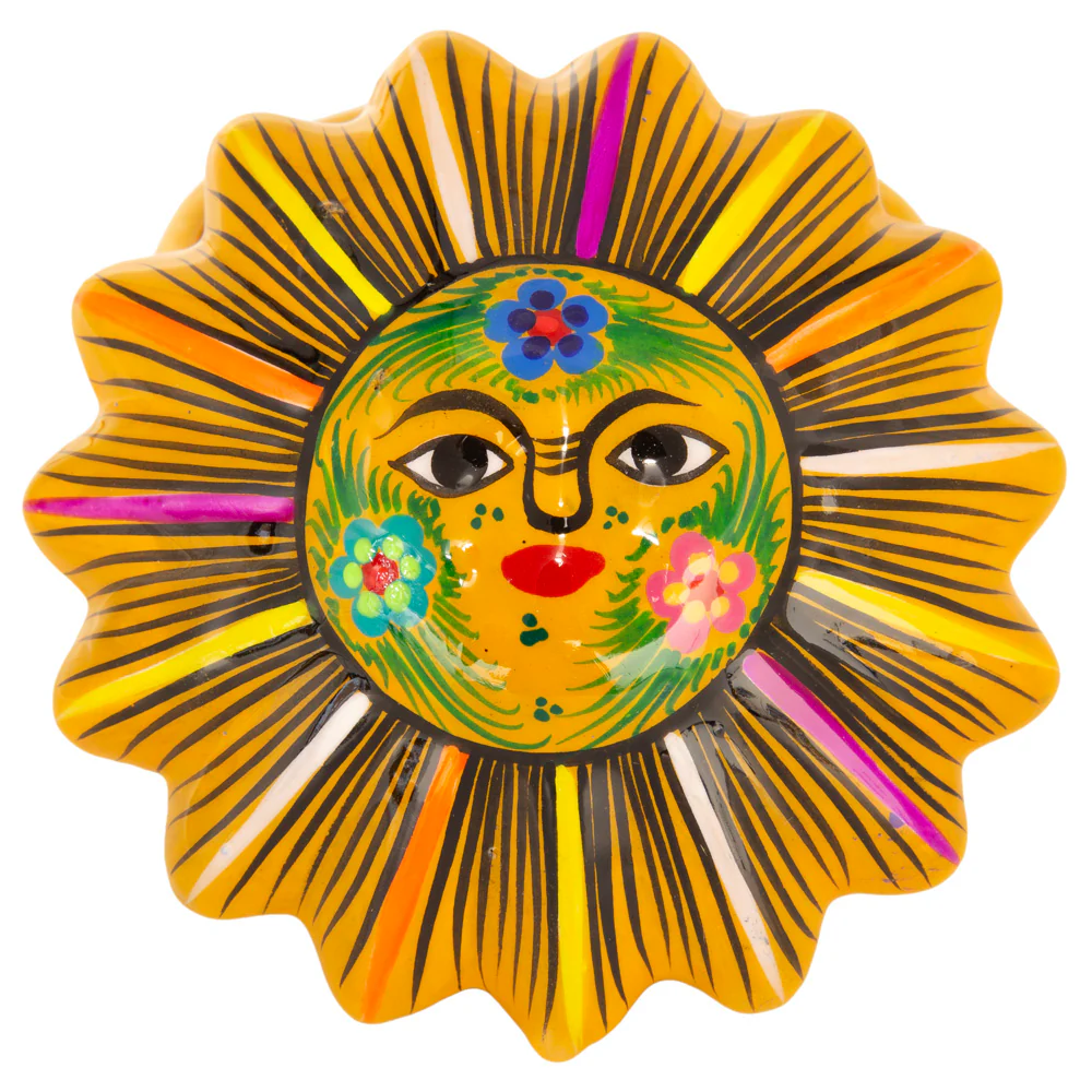 Hand-Painted Xalitla Sun Clay Trinket/Jewelry Box - Image 4