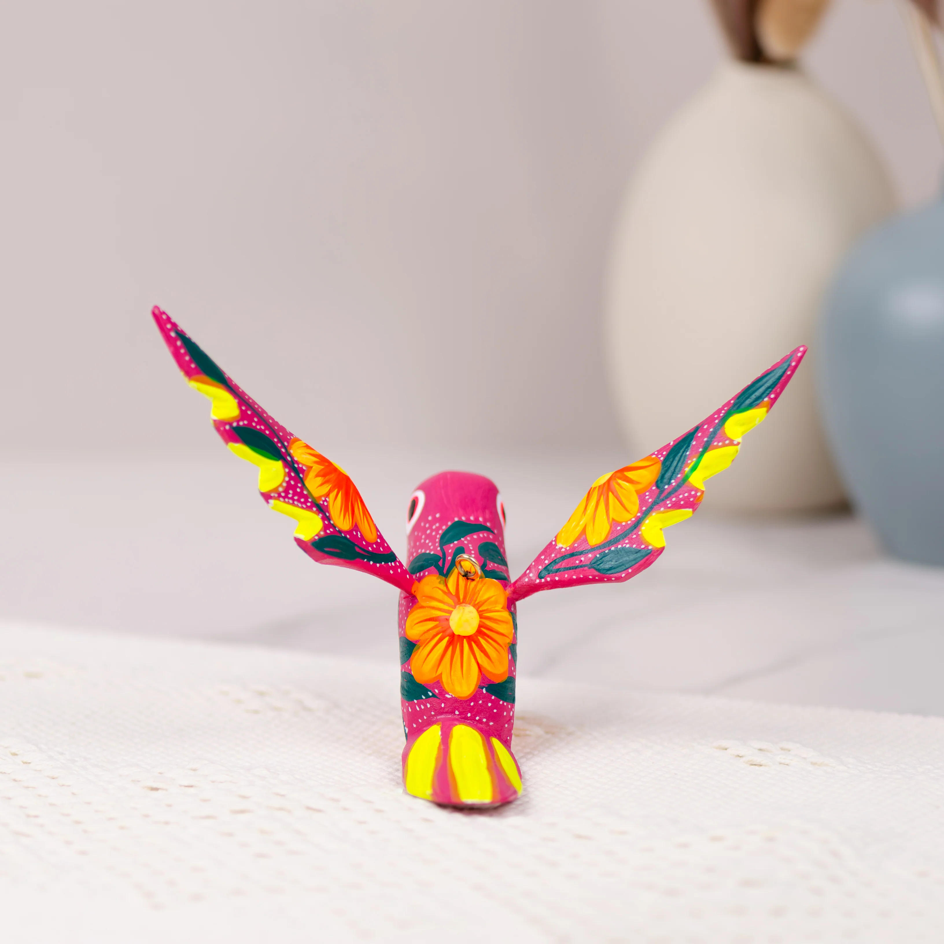 Large Hand Painted Hummingbird Wooden Figurine - Image 3