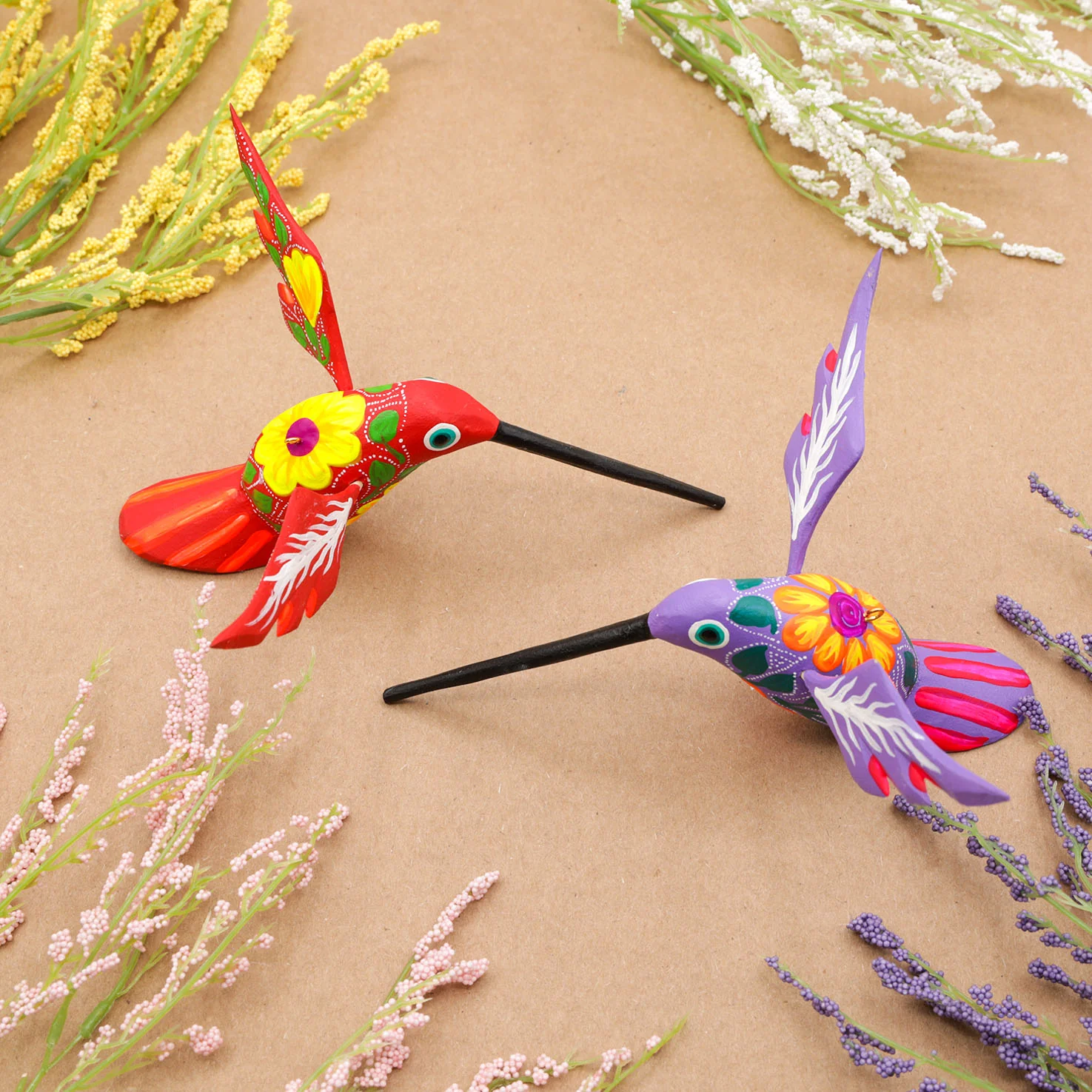 Large Hand Painted Hummingbird Wooden Figurine - Image 6