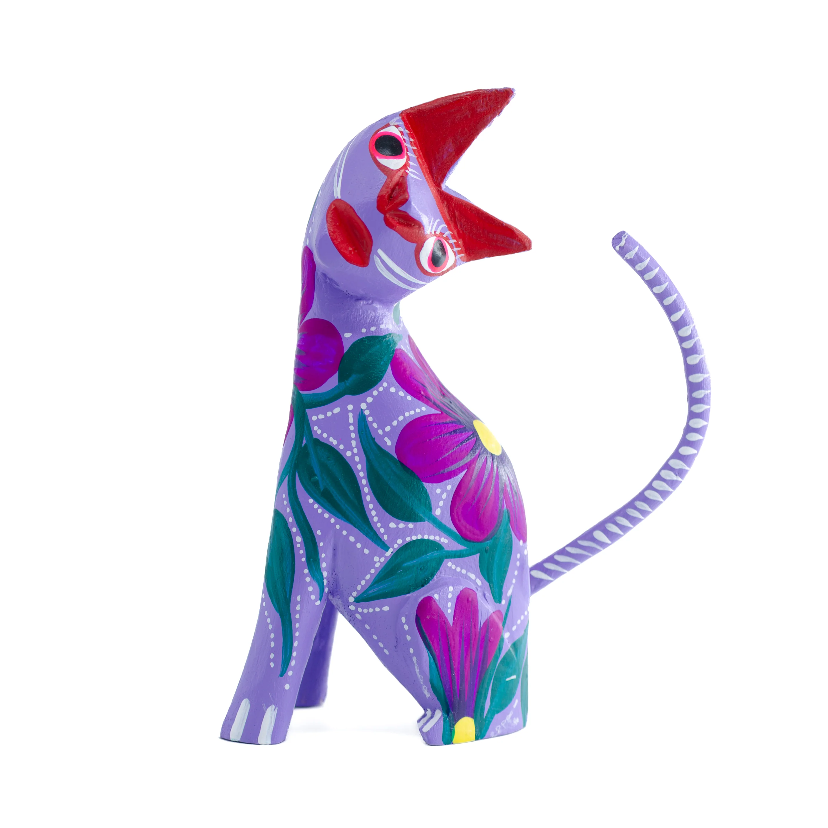 Large Hand Painted Neck Side Bend Cat Wooden Figurine - Image 10