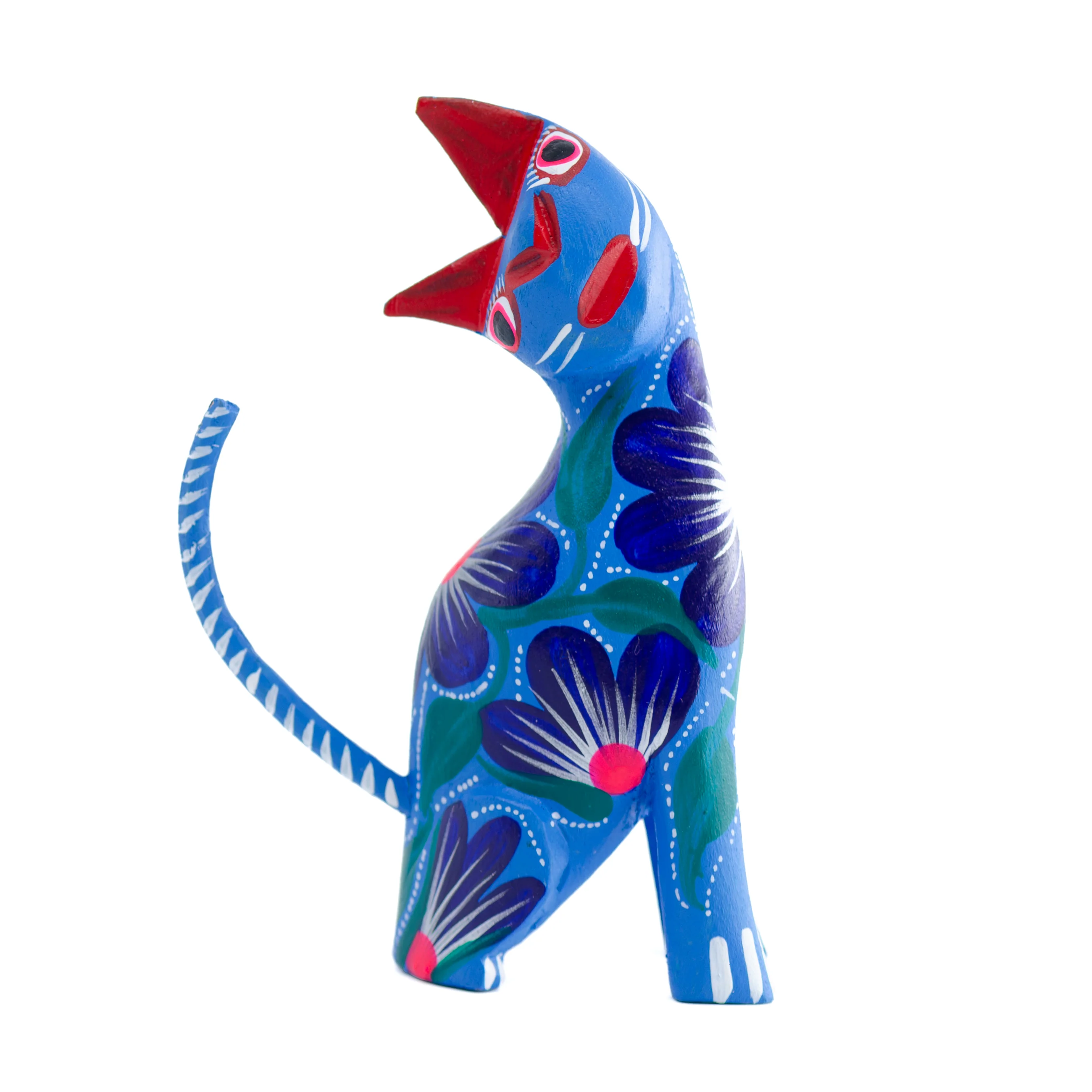 Large Hand Painted Neck Side Bend Cat Wooden Figurine - Image 13