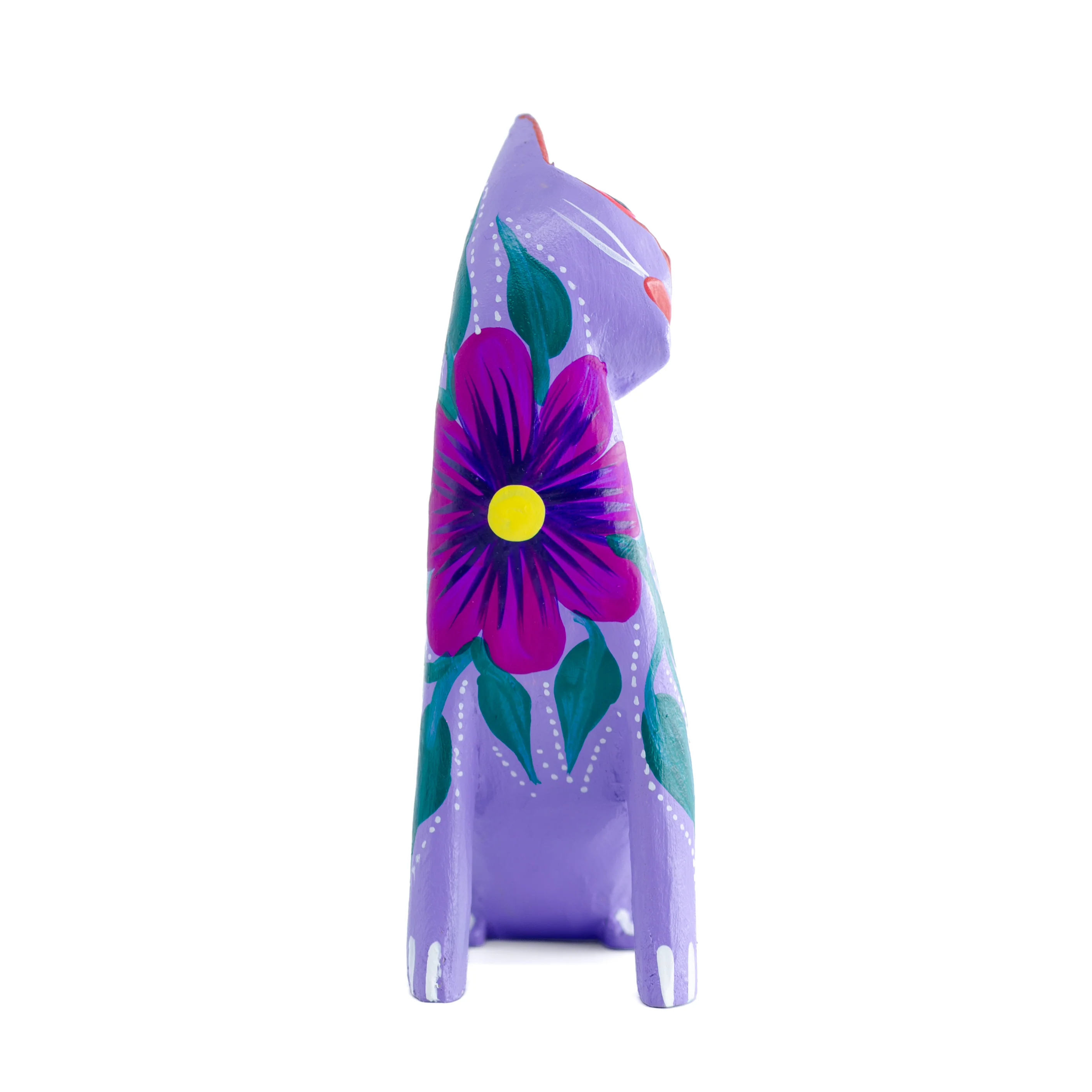 Large Hand Painted Neck Side Bend Cat Wooden Figurine - Image 4