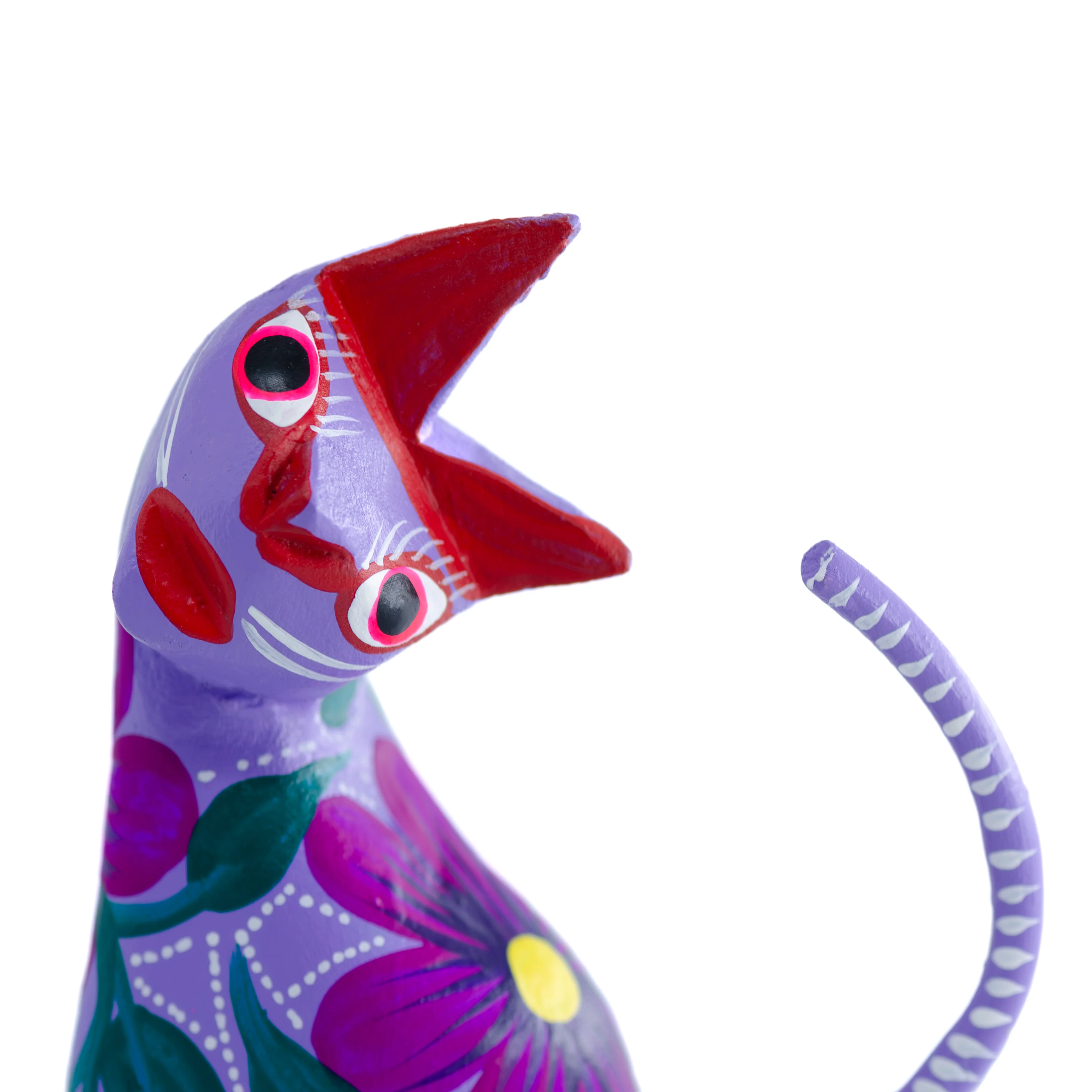 Large Hand Painted Neck Side Bend Cat Wooden Figurine - Image 6