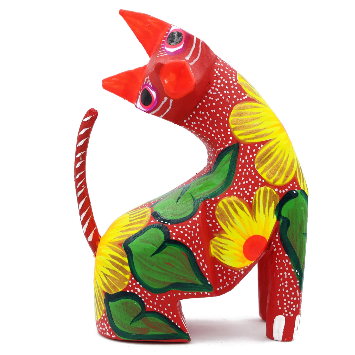 Large Hand Painted Neck Side Bend Cat Wooden Figurine - Image 7