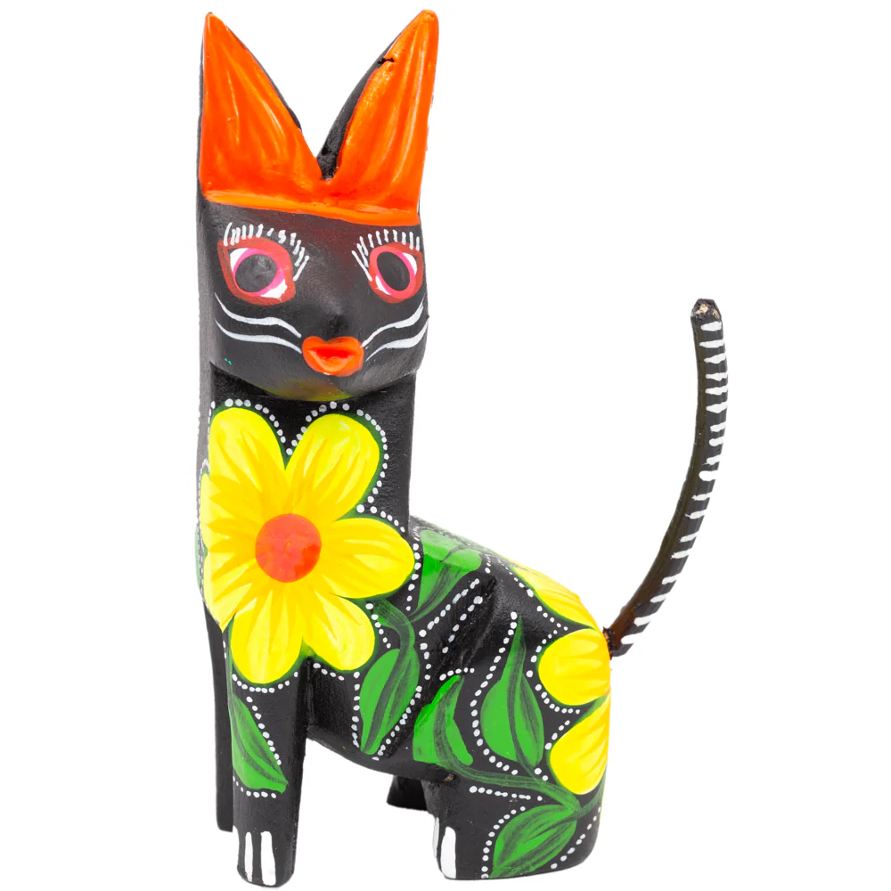 Large Hand Painted Sitting Cat Wooden Figurine - Image 15