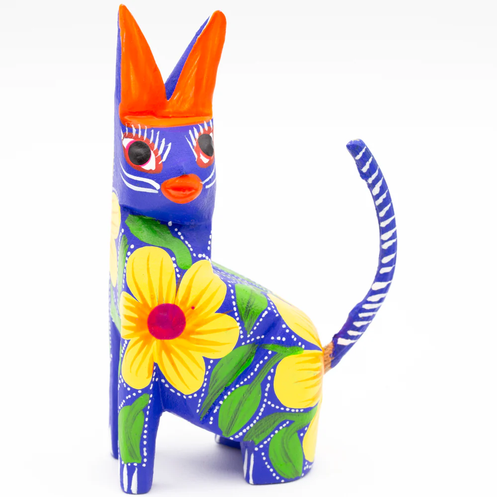 Large Hand Painted Sitting Cat Wooden Figurine - Image 16