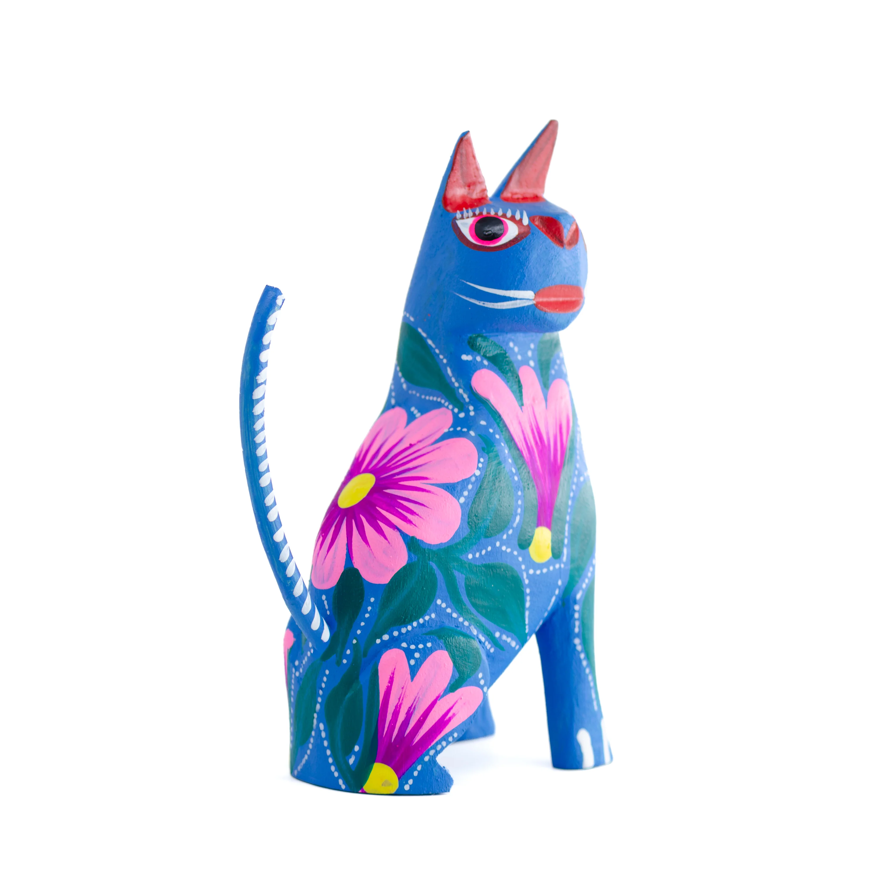 Large Hand Painted Sitting Cat Wooden Figurine - Image 3