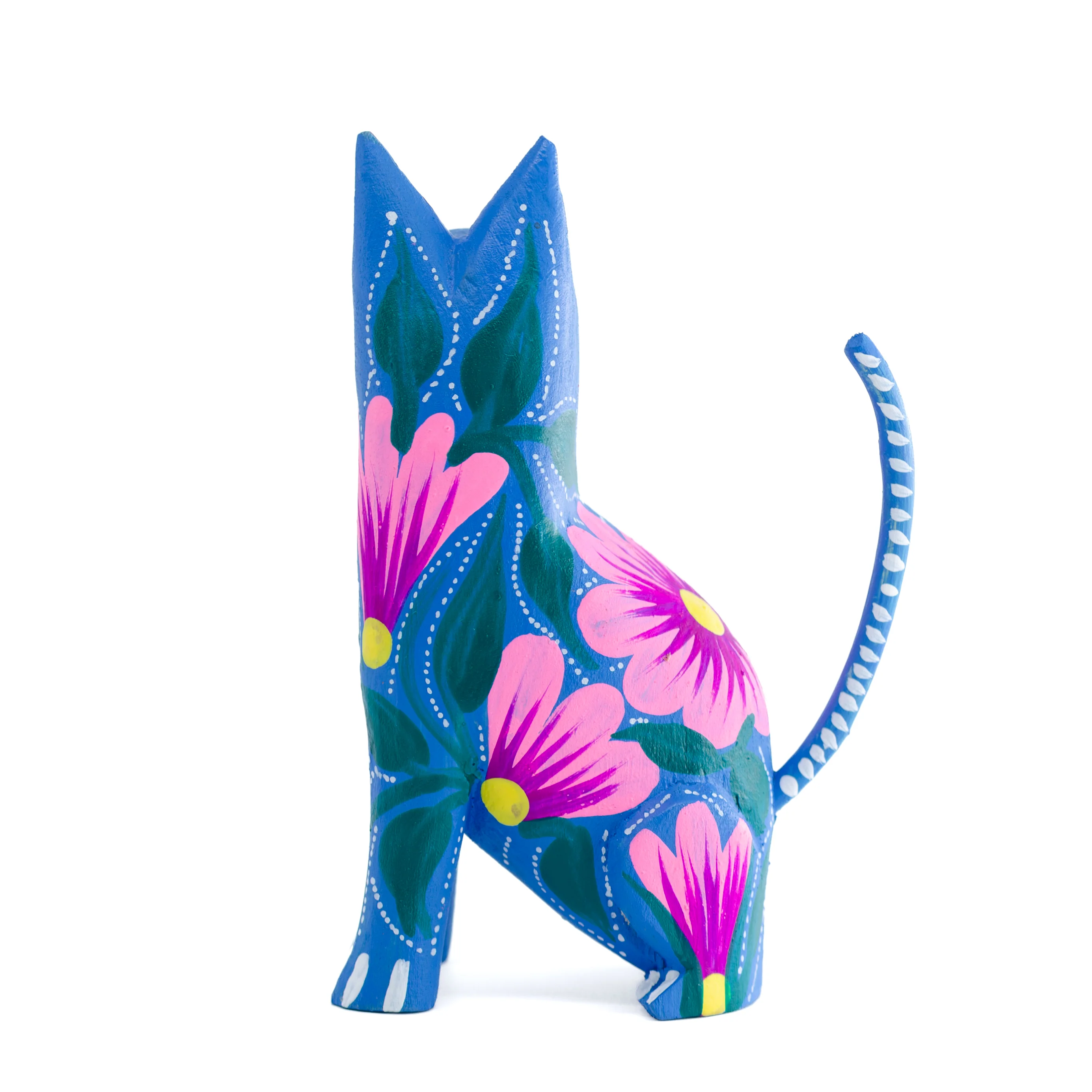 Large Hand Painted Sitting Cat Wooden Figurine - Image 4