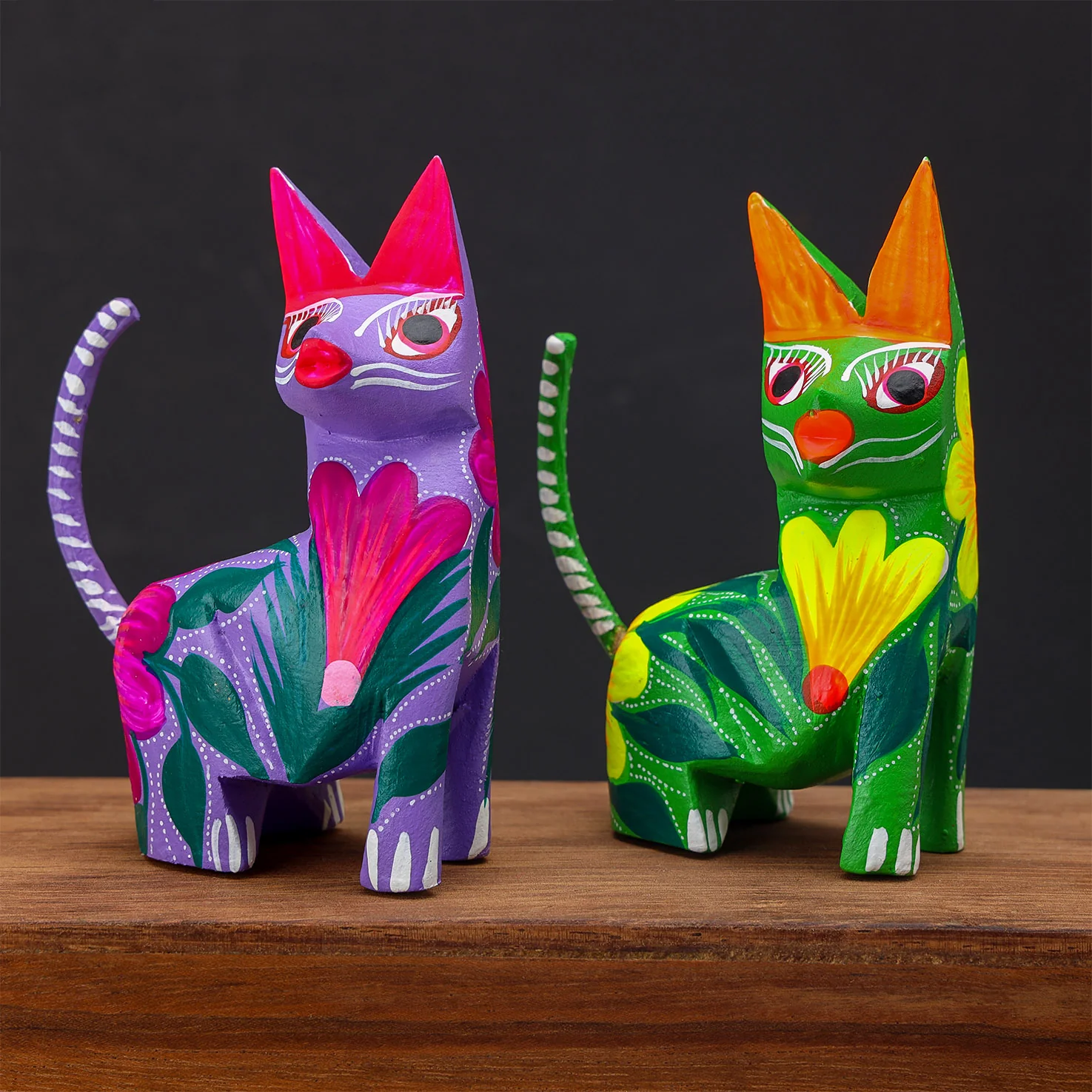 Large Hand Painted Sitting Cat Wooden Figurine - Image 5