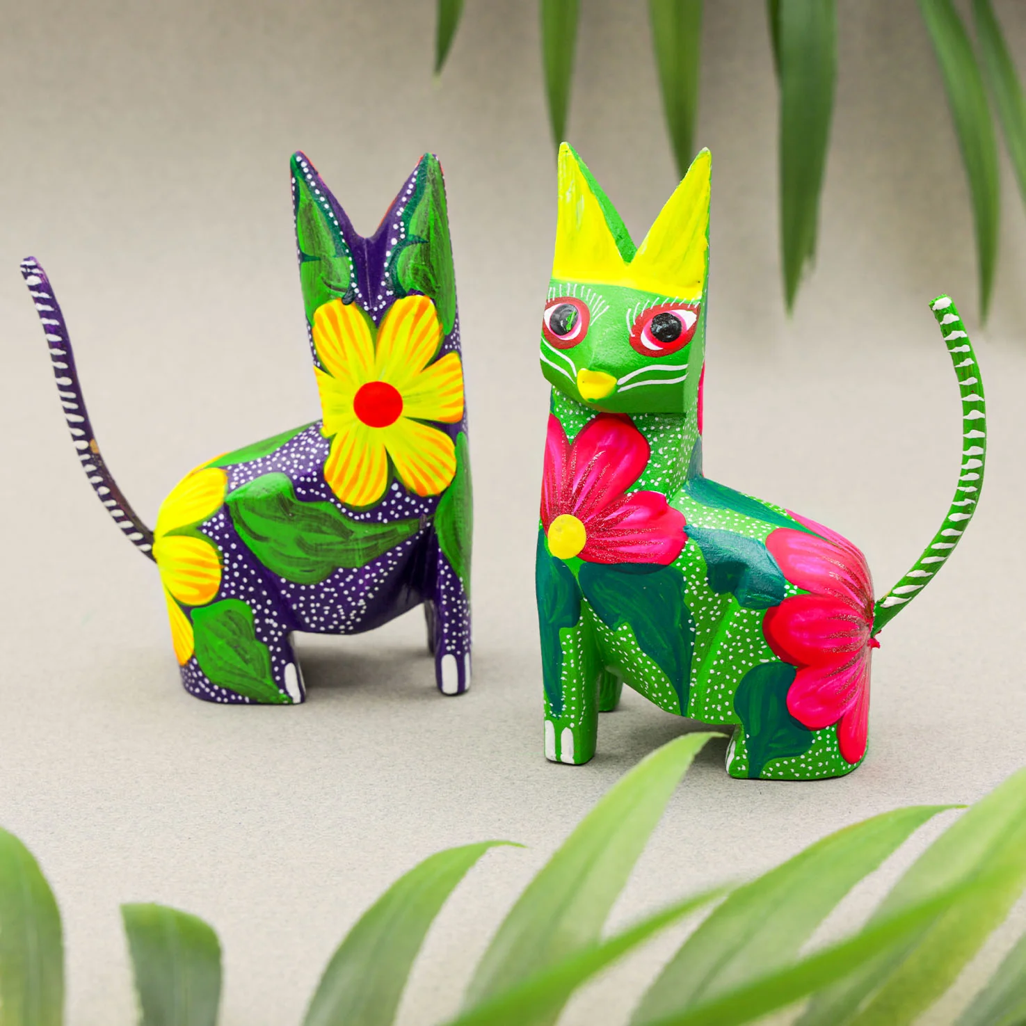 Large Hand Painted Sitting Cat Wooden Figurine - Image 6